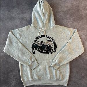 Vintage Biker Hoodie – Poker Run BBQ & Beach Party - Fruit of the Loom L Size